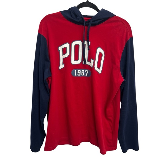 Ralph Lauren Other - Polo‎ Ralph Lauren Long Sleeve Hooded Shirt Red Blue Colorblock Cotton Large
